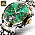 OLEVS 6607 Men Stainless Steel Automatic Mechanical Watches Classic Bracelet Water Resistant With Date Week Green Luxury Watch